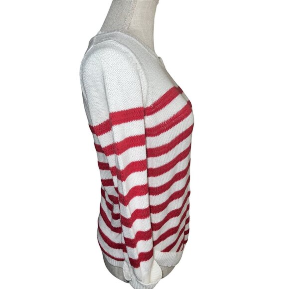 Notations Red & White Striped Knit Sweater With 3/4 Sleeves size L - Picture 2 of 4